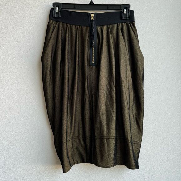Marc Jacobs Black Metallic Gold Drape Faux Wrap Party Holiday Skirt Size Small - Picture 5 of 8